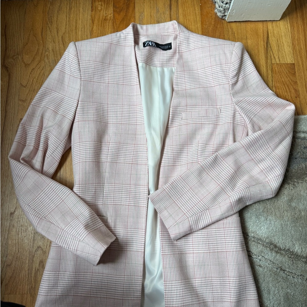Zara Women's Pink Plaid Blazer
